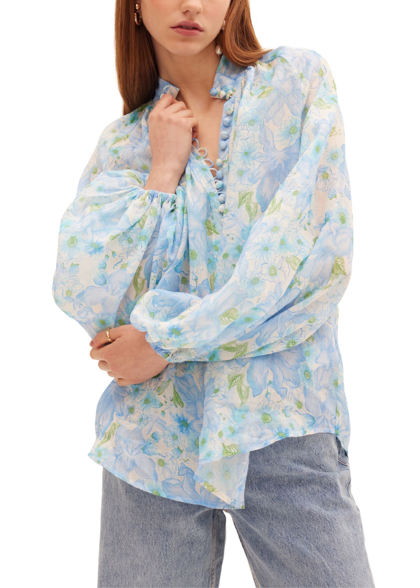 Poinsettia Buttoned Blouse-Tops/Blouses-Uniquities