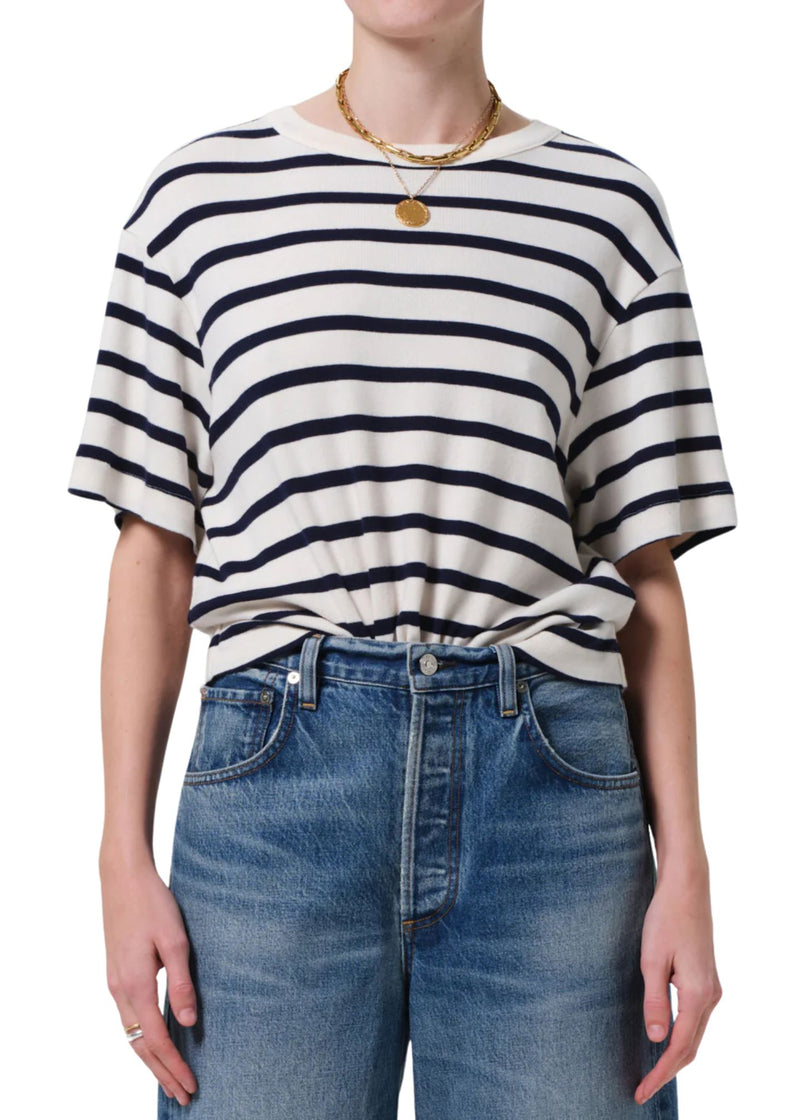 Goldie Tee in Azure Stripe-Tee Shirts-Uniquities