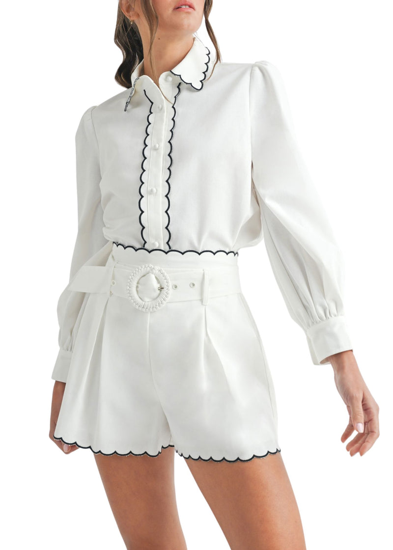 Saylor Scallop Belted Short-Bottoms-Uniquities