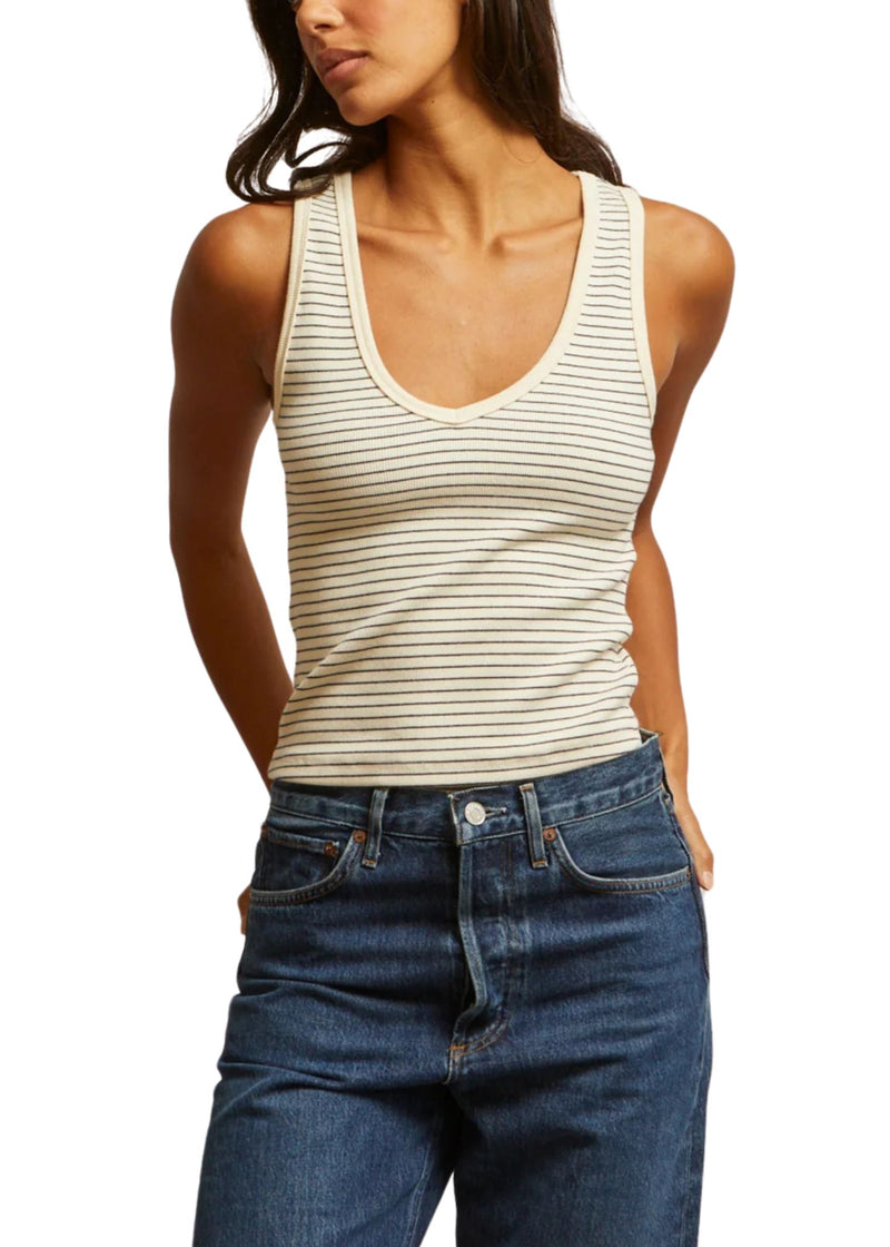 Maria V Neck Stripe Tank-Tee Shirts-Uniquities
