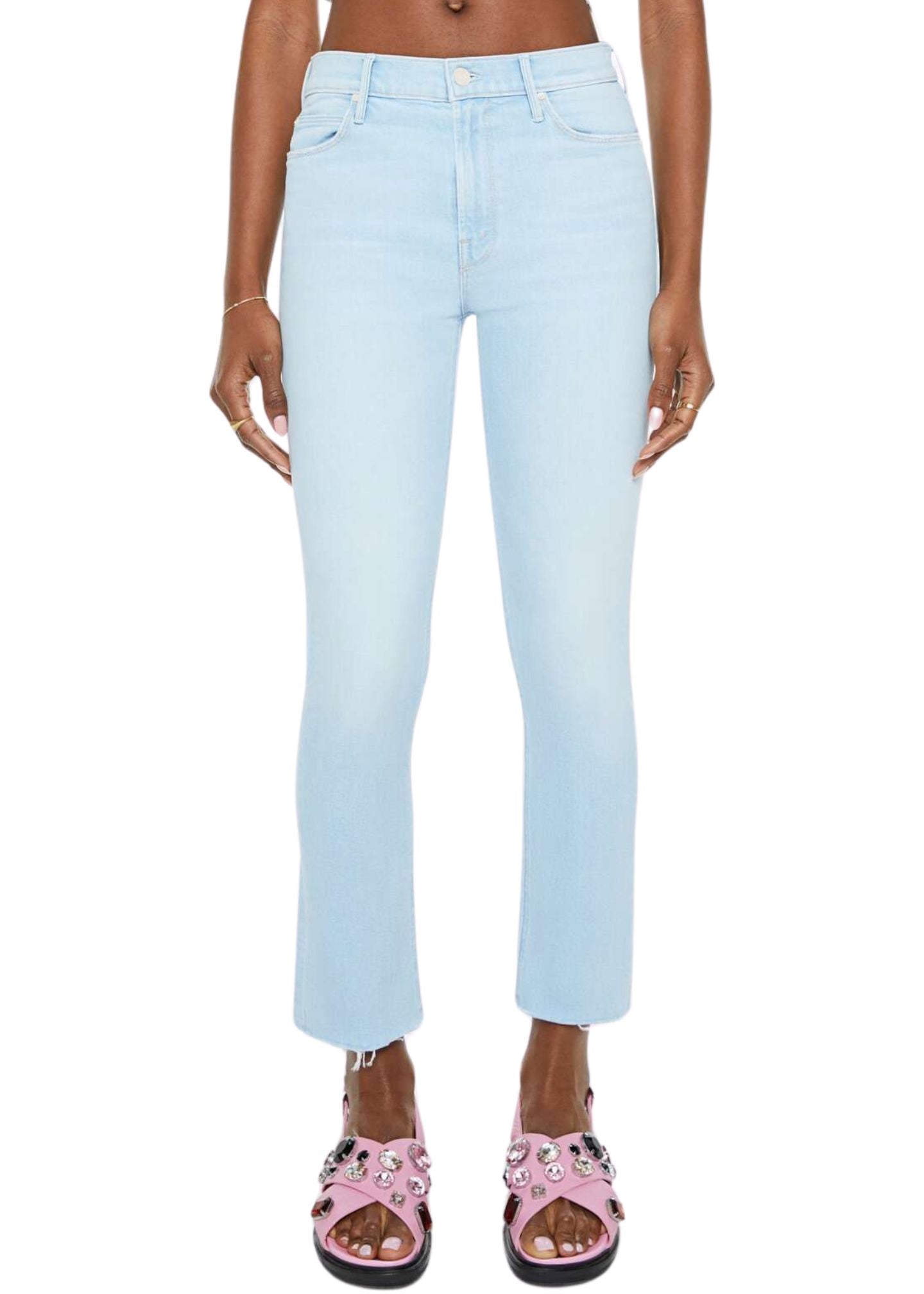 The Mid Rise Dazzler Crop Fray Jeans-Denim-Uniquities