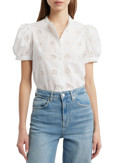 Eyelet Gathered Top-Tops/Blouses-Uniquities