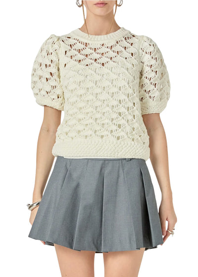 Mary Puff Sleeve Knit Top-Sweaters-Uniquities