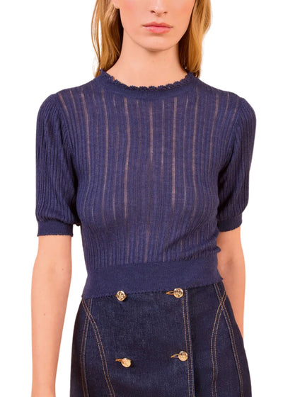 Gemma Short Sleeve Knit Top-Sweaters-Uniquities