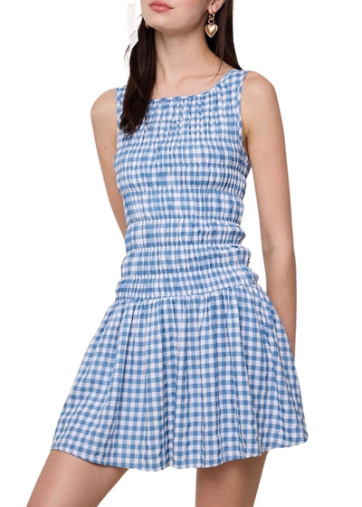 Gingham Tiered Mini Dress-Dresses-Uniquities