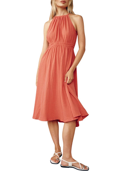 Cut Out Back Midi Halter Dress-Dresses-Uniquities