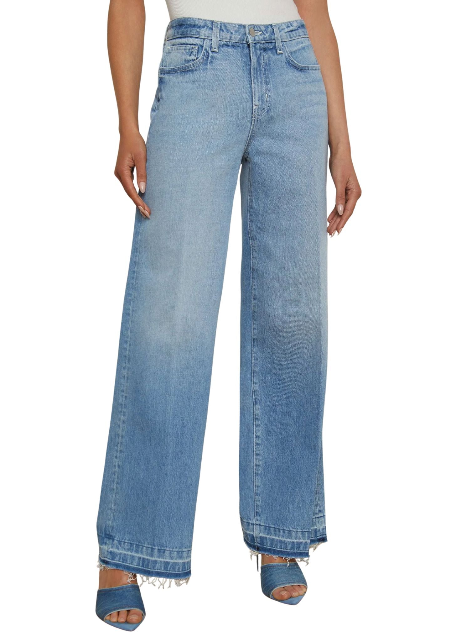 Scottie High Rise Wide Leg Raw Hem Jeans-Denim-Uniquities