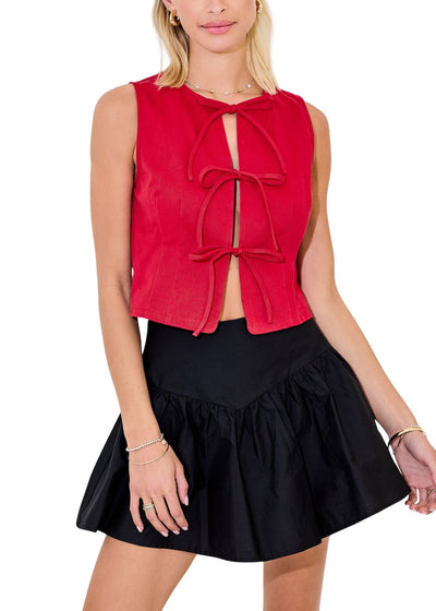 Sofia Denim Front Tie Vest-Tops/Blouses-Uniquities