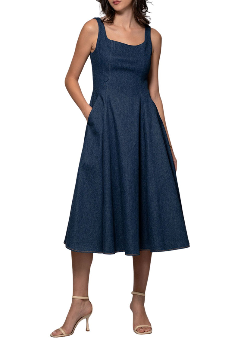 Pippa Denim Midi Dress-Dresses-Uniquities