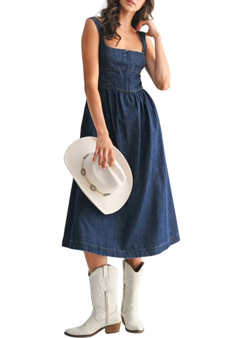 Adria Denim Midi Dress-Dresses-Uniquities