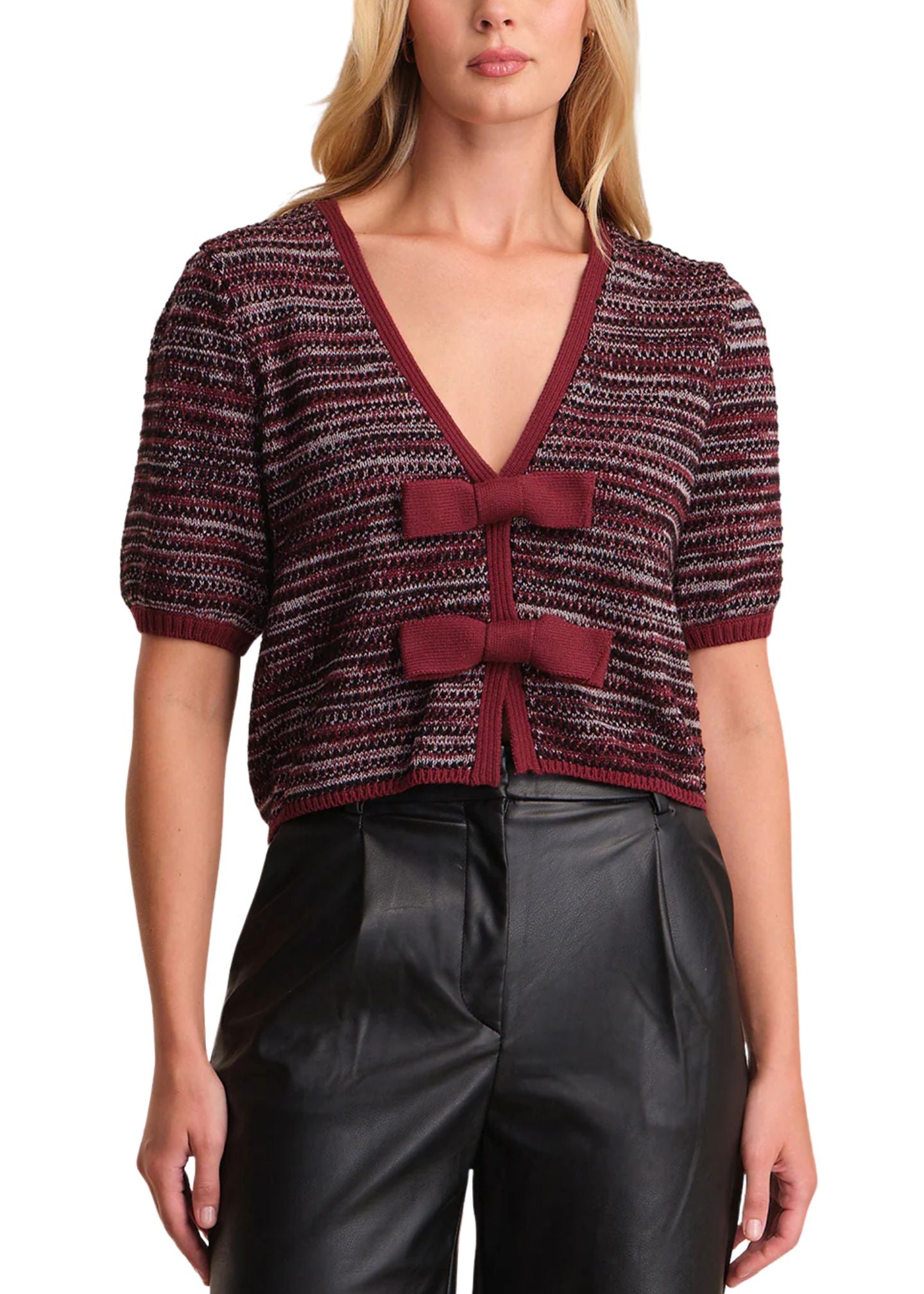 Elaine Marled Bow Front Cardi-Sweaters-Uniquities