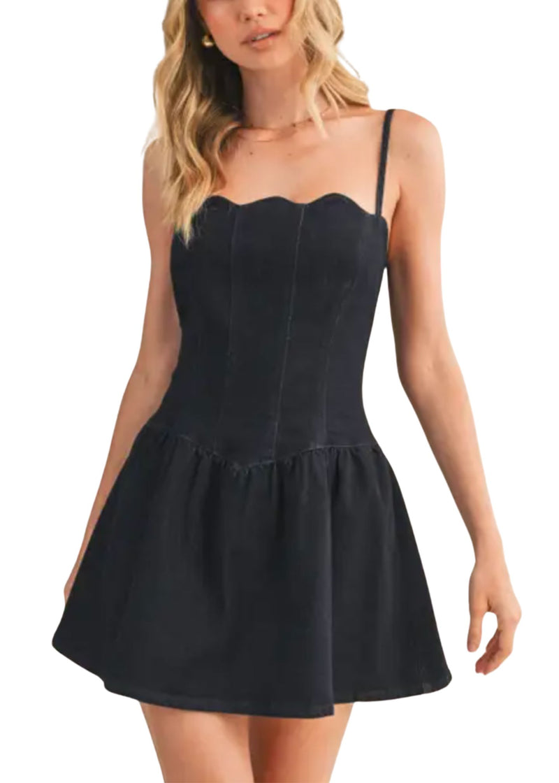 Valerie Denim Mini Dress-Dresses-Uniquities