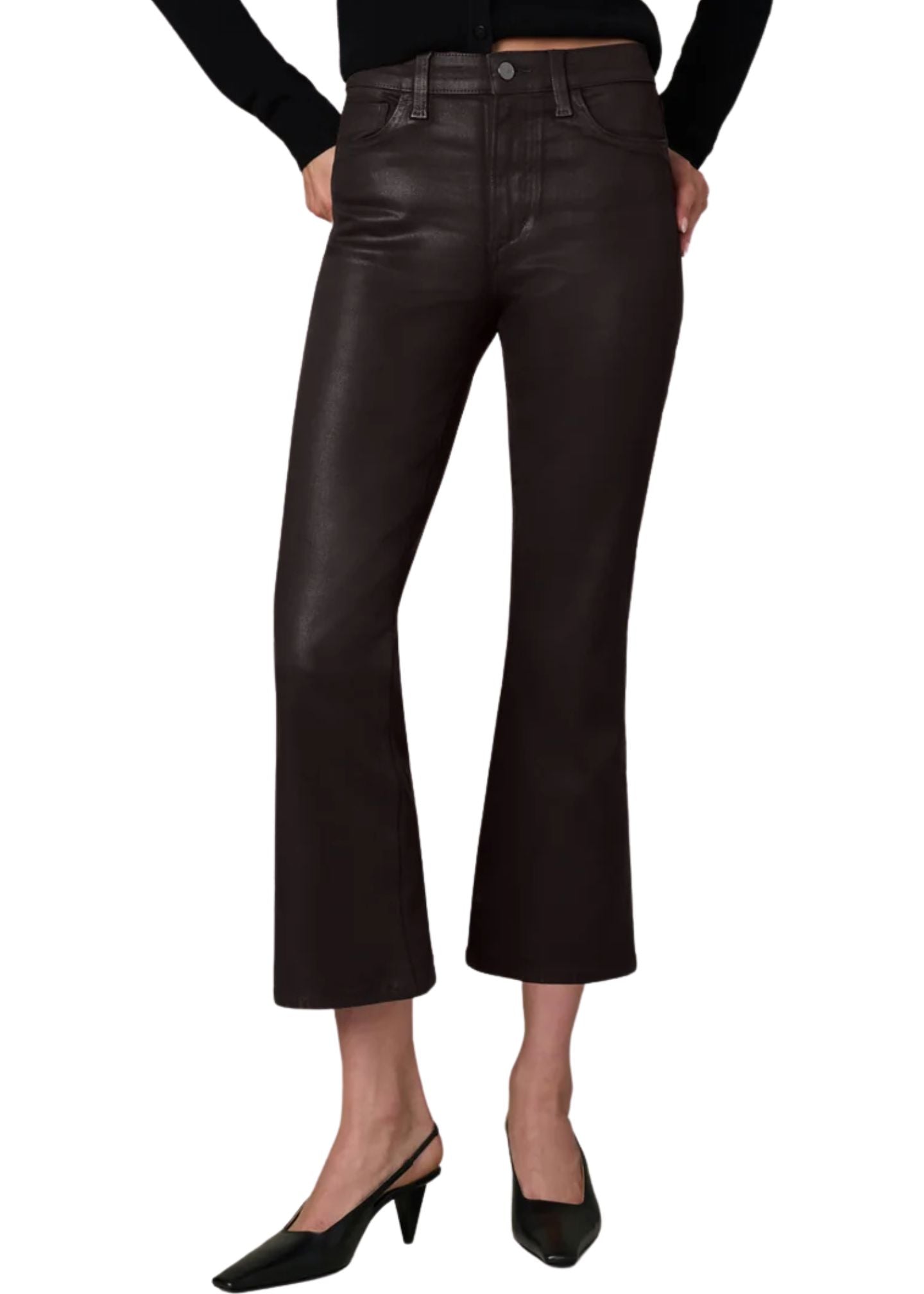 Callie Cropped Bootcut Coated Jeans-Denim-Uniquities