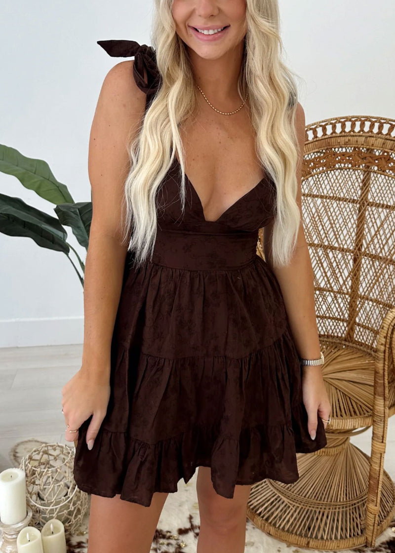 Tie Shoulder Mini Dress-Dresses-Uniquities