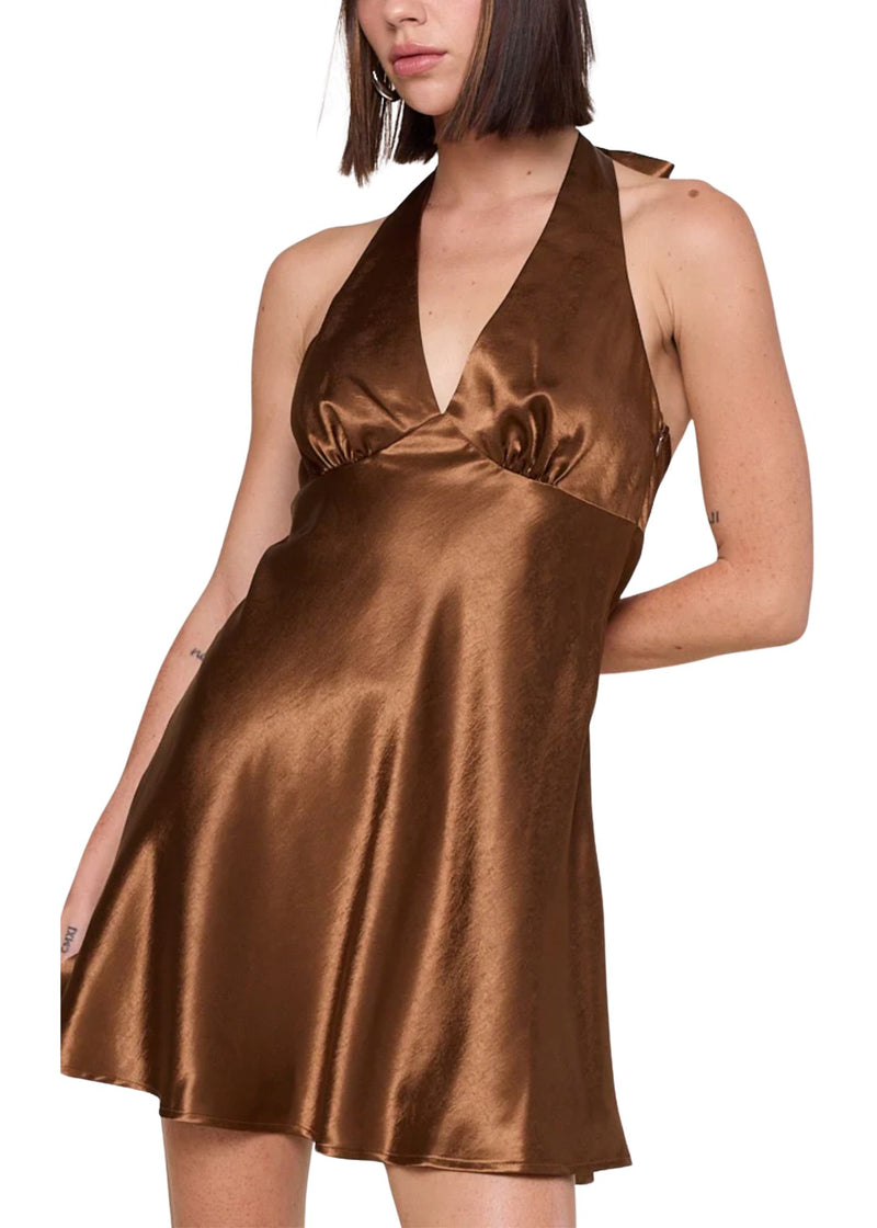 Halter Neck Tie Mini Dress-Dresses-Uniquities