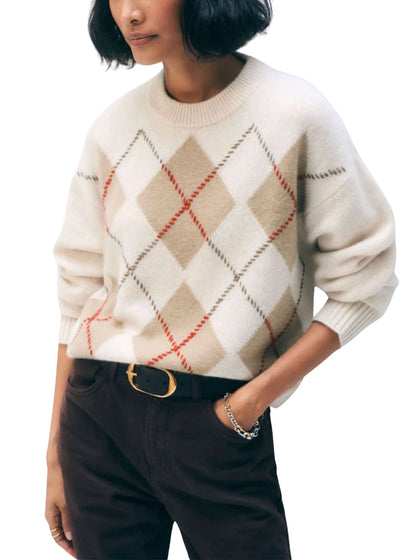Cashmere Argyle Crew-Sweaters-Uniquities