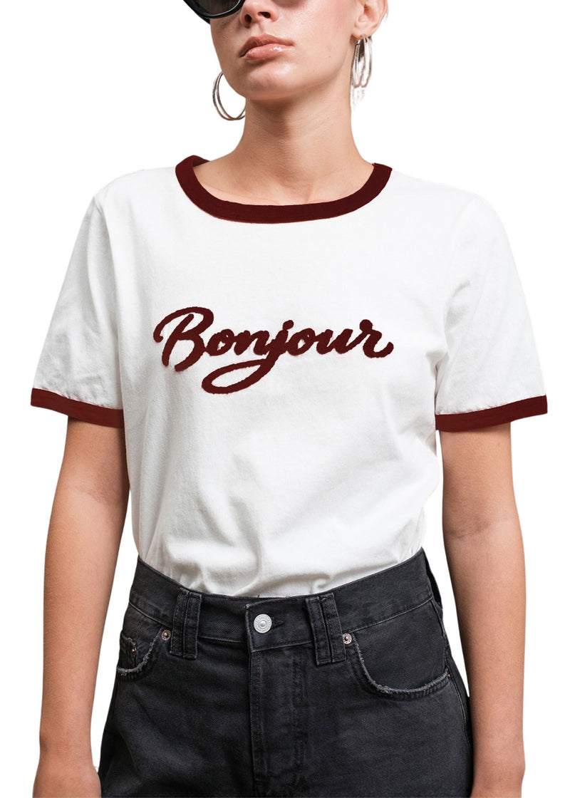 Bonjour Contrast Tee-Tee Shirts-Uniquities