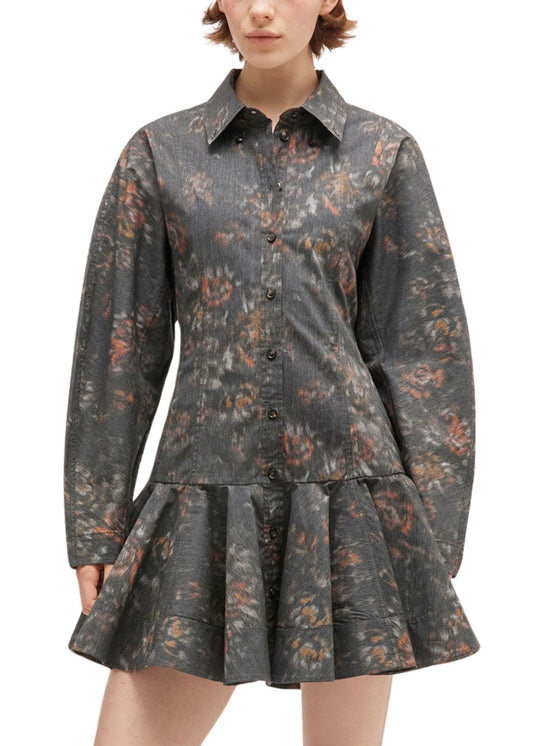 Printed Cotton Buttoned Mini Dress-Dresses-Uniquities