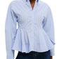Stripe Cotton Peplum Shirt-Tops/Blouses-Uniquities