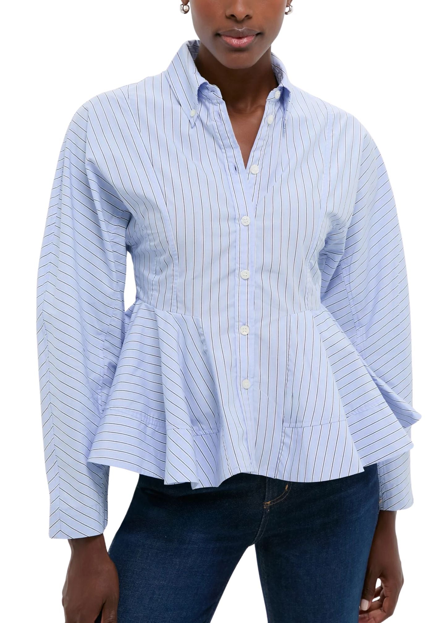 Stripe Cotton Peplum Shirt-Tops/Blouses-Uniquities