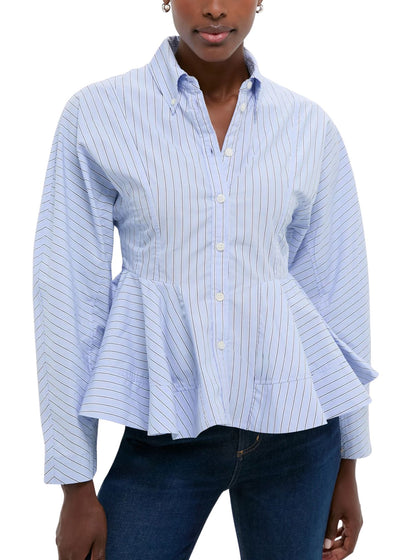 Stripe Cotton Peplum Shirt-Tops/Blouses-Uniquities