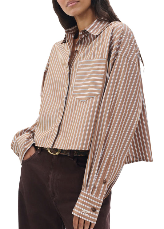 Marin Cropped Striped Shirt-Tops/Blouses-Uniquities