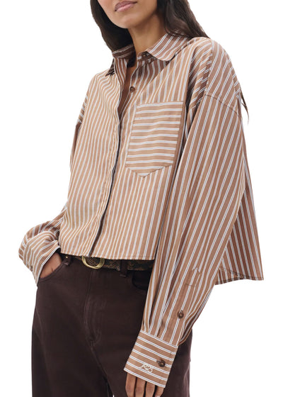 Marin Cropped Striped Shirt-Tops/Blouses-Uniquities