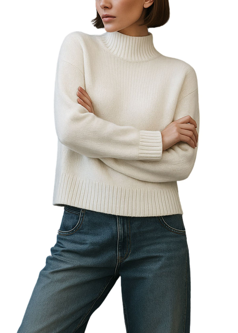 6-Ply Cuffed Solid Boxy Mock-Sweaters-Uniquities