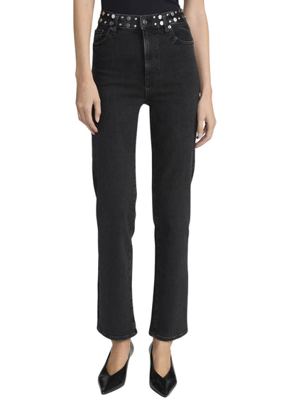 Le Sleek Straight Studded Jeans-Denim-Uniquities
