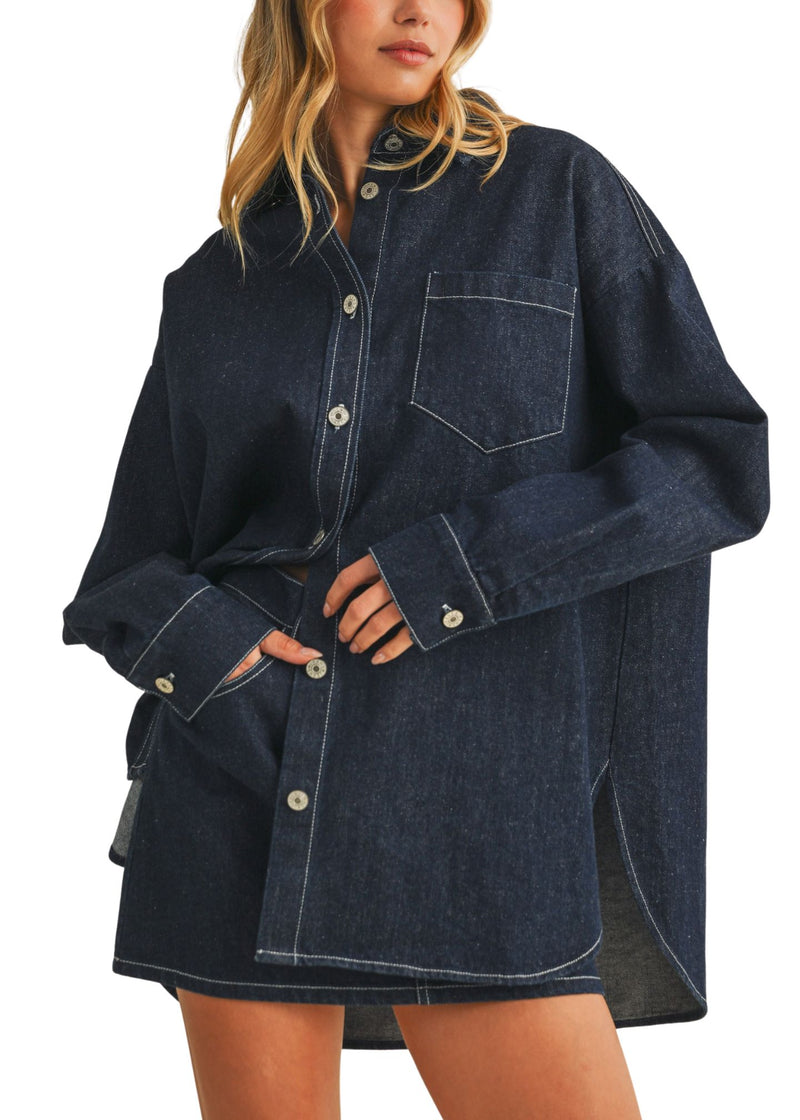 Scarlett Oversized Denim Shirt-Tops/Blouses-Uniquities