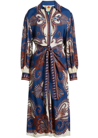 Arabesque Scarf Blue Midi Dress-Dresses-Uniquities