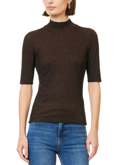 Lurex Mock Neck Tee-Tops/Blouses-Uniquities