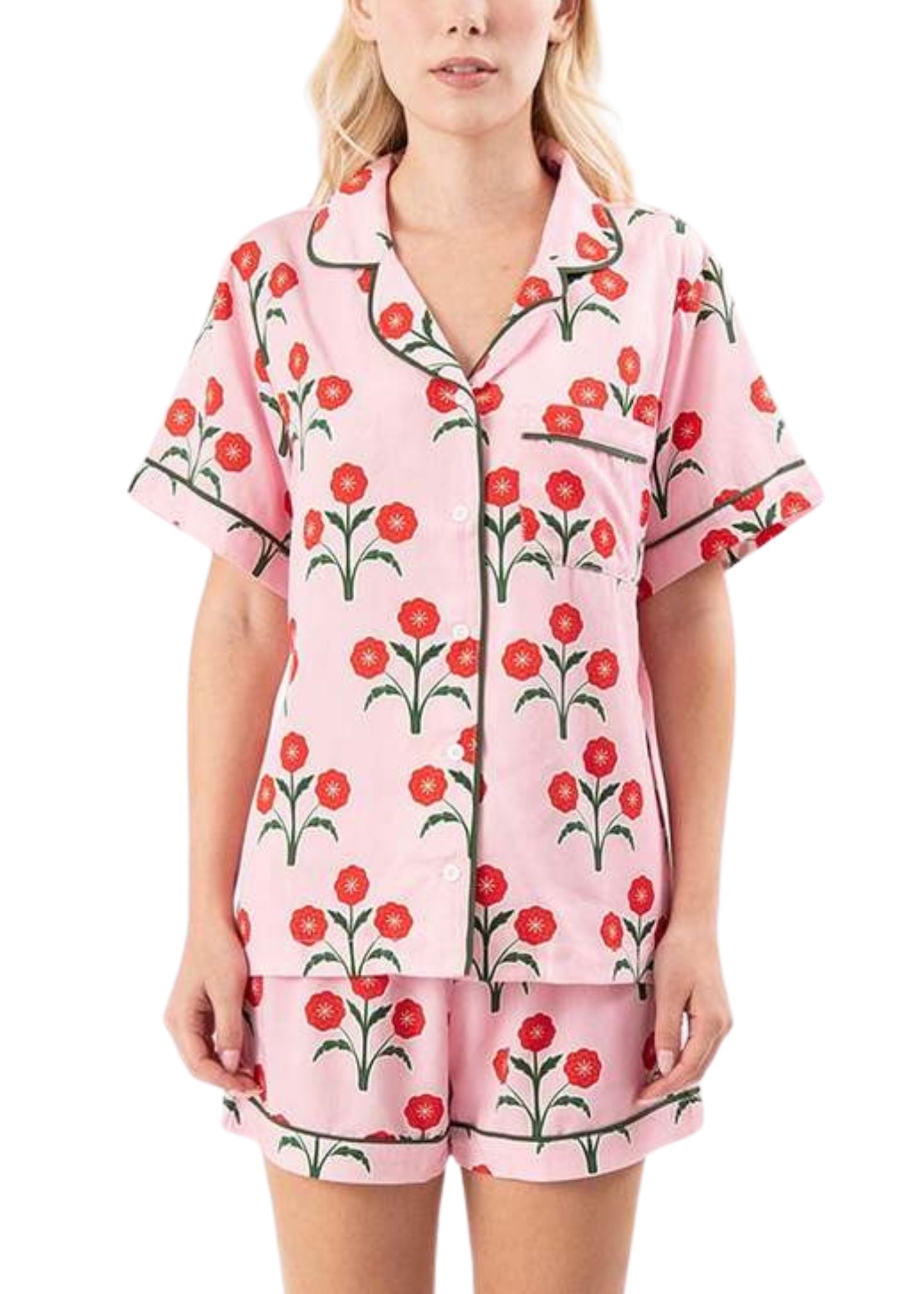 Poinsettias Shorts Set-Lounge-Uniquities