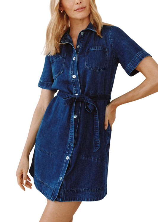 Short Sleeve Utility Shirt Dress-Dresses-Uniquities