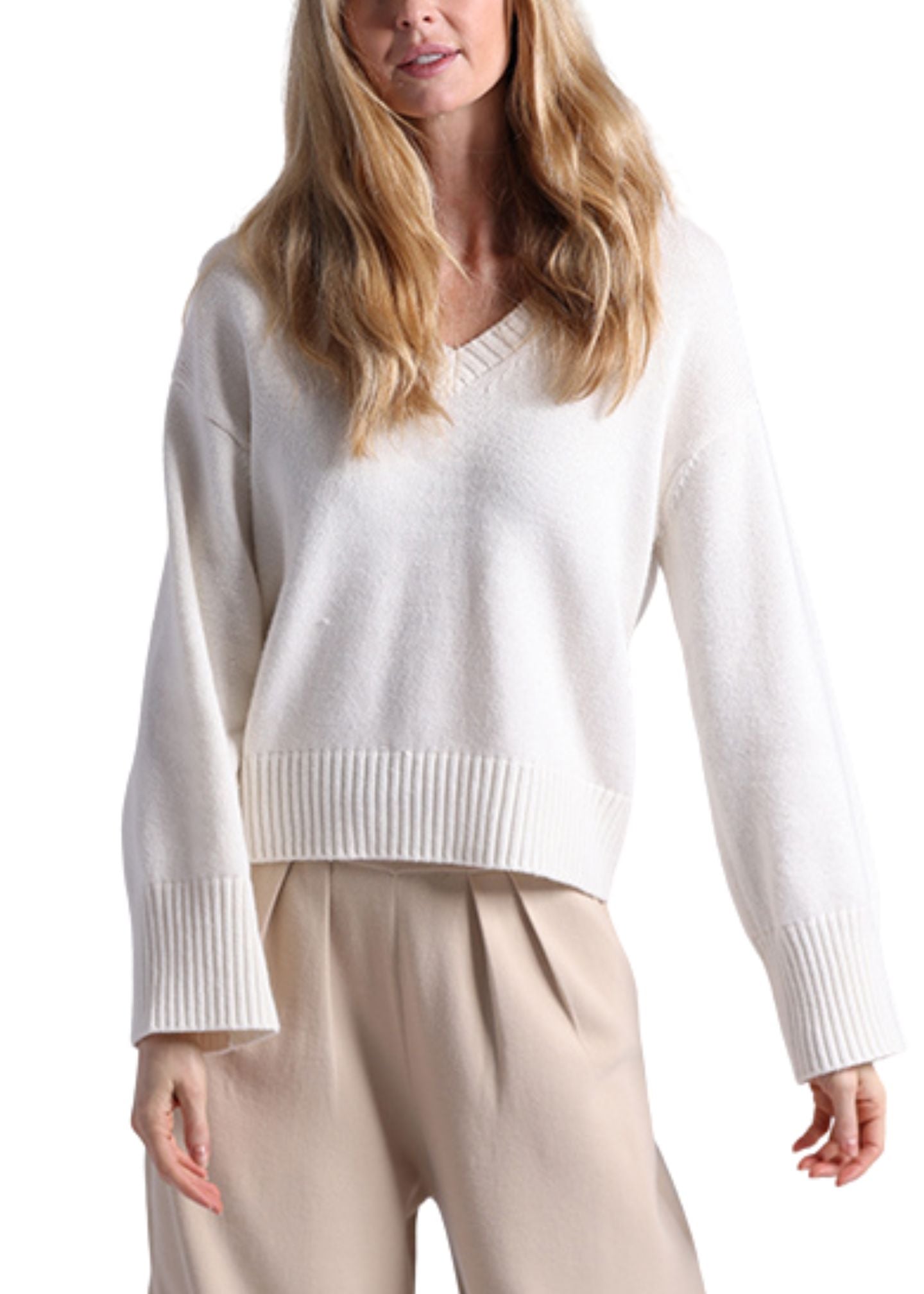 Luxe Cotton Blend Boxy V-Sweaters-Uniquities