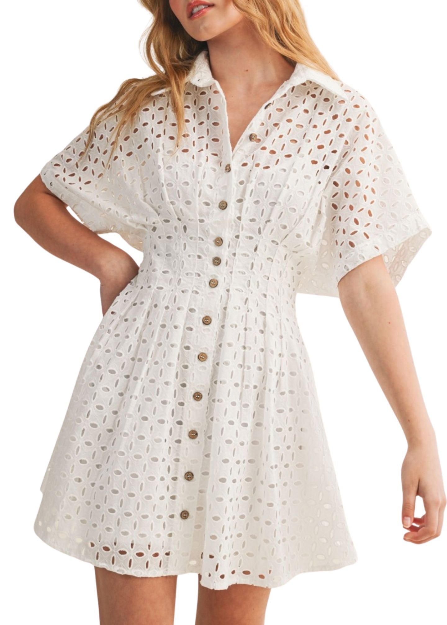 Leighton Eyelet Shirt Dress-Dresses-Uniquities