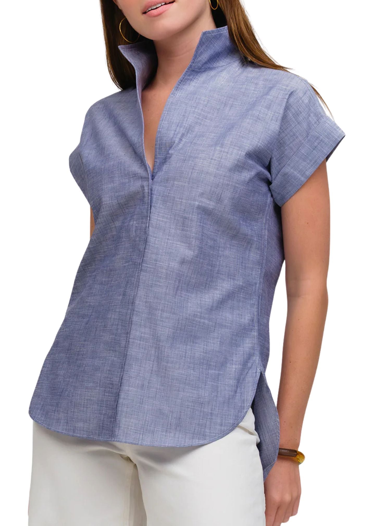 Denim Cap Sleeve Top-Tops/Blouses-Uniquities