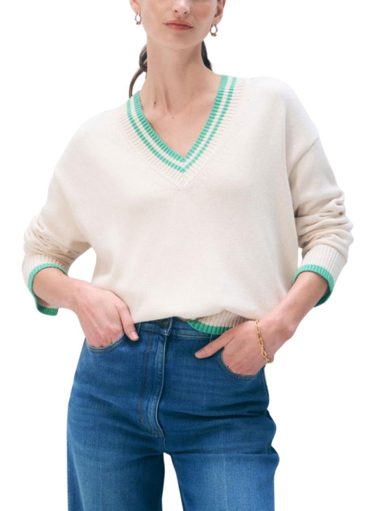 Varsity Cotton V Neck-Sweaters-Uniquities