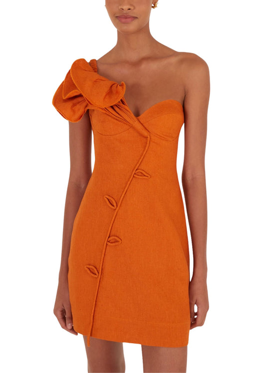 Orange Flower Mini Dress-Dresses-Uniquities