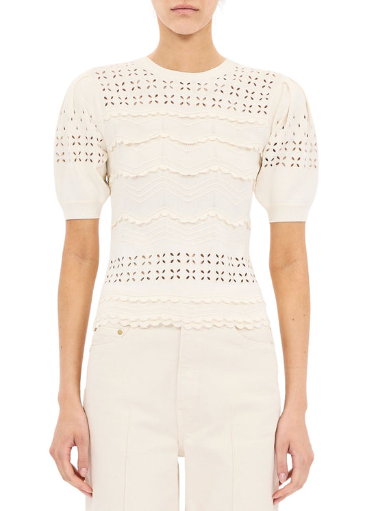 Marcelena Eyelet Knit Top-Tops/Blouses-Uniquities
