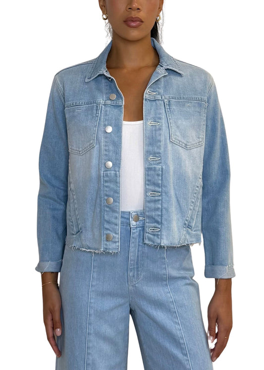 Janelle Slim Raw Jacket Denim L'AGENCE 