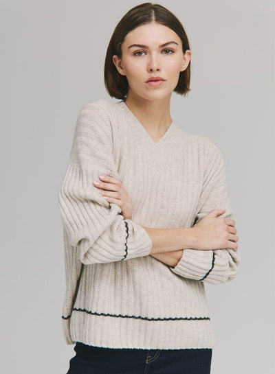 Rib V With Contrast Whipstitch-Sweaters-Uniquities