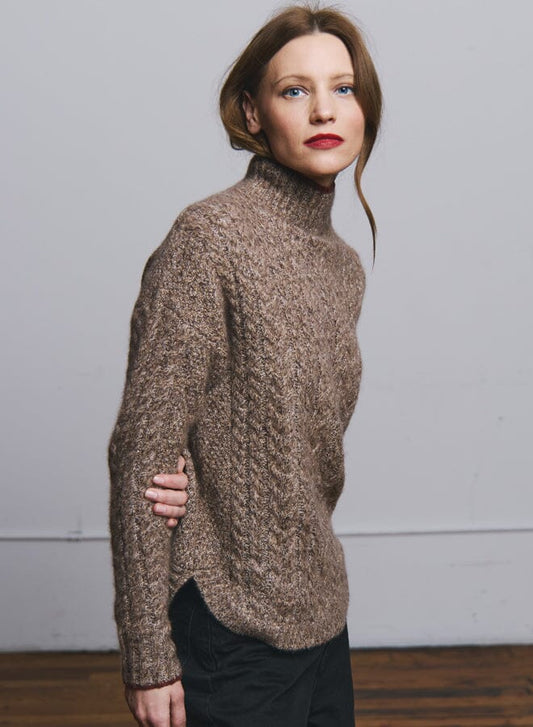 Cabled Shirttail Mock Neck-Sweaters-Uniquities