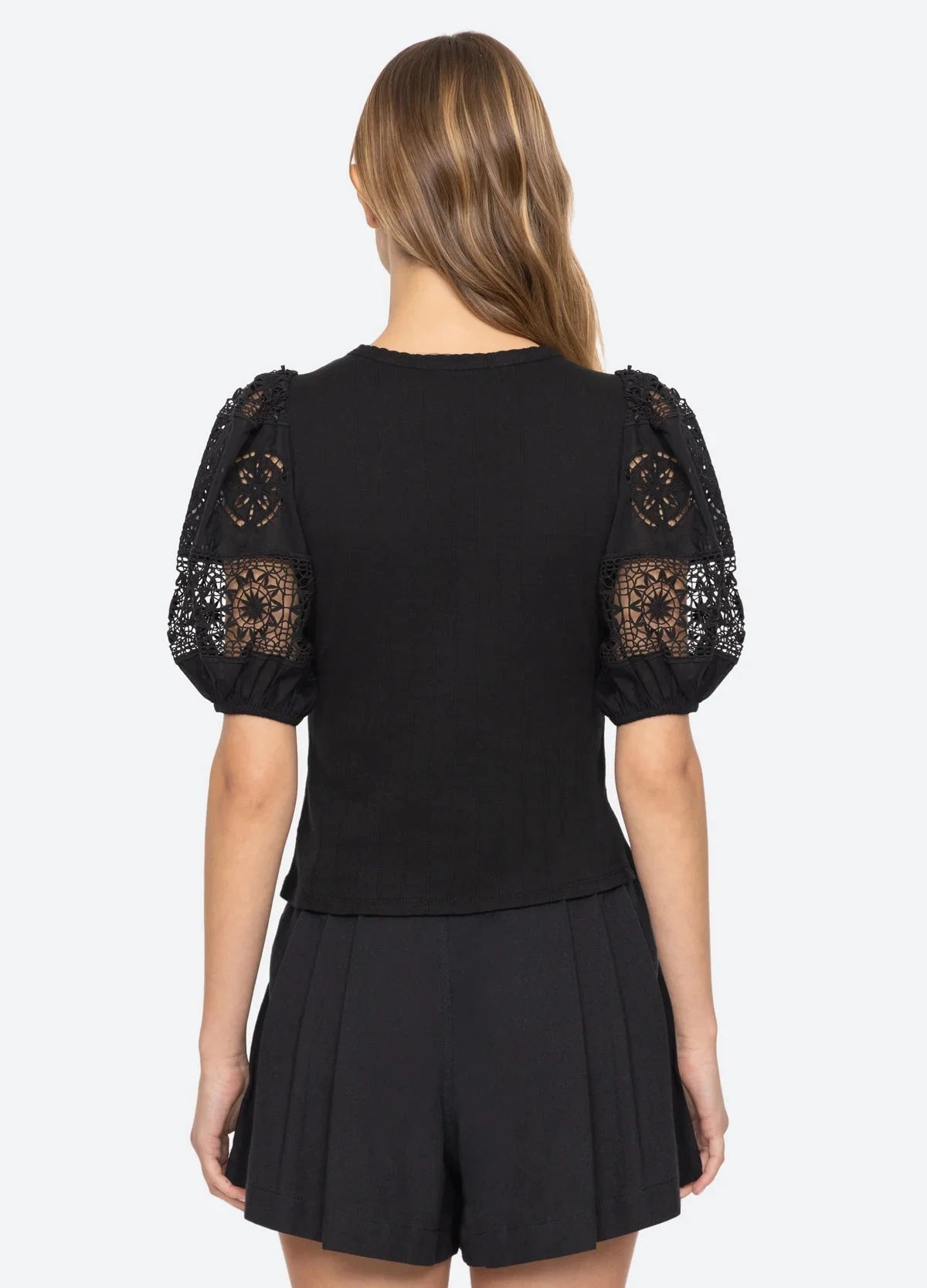 Dahlia Eyelet Combo Sleeve Tee-Tops/Blouses-Uniquities