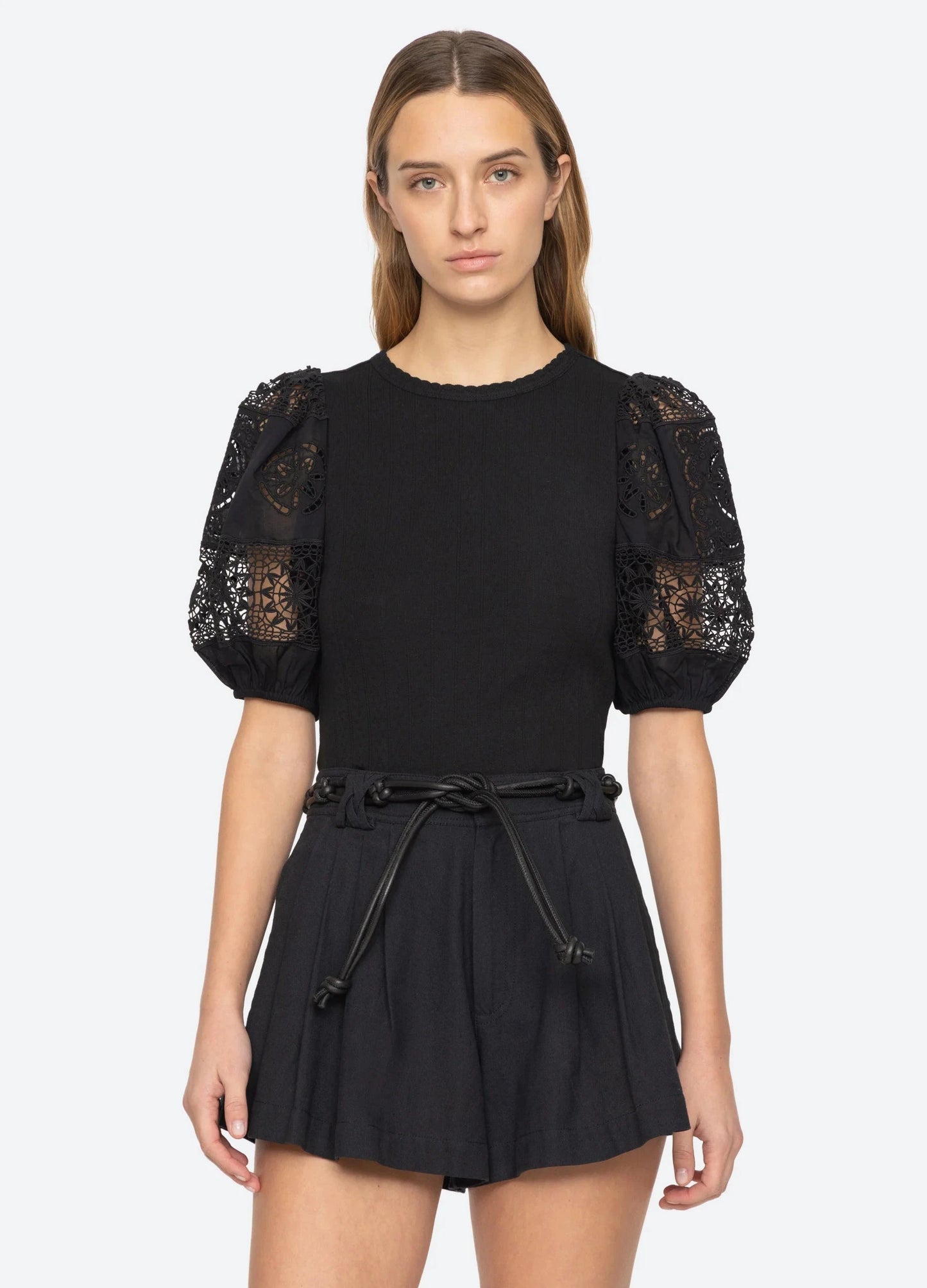 Dahlia Eyelet Combo Sleeve Tee-Tops/Blouses-Uniquities