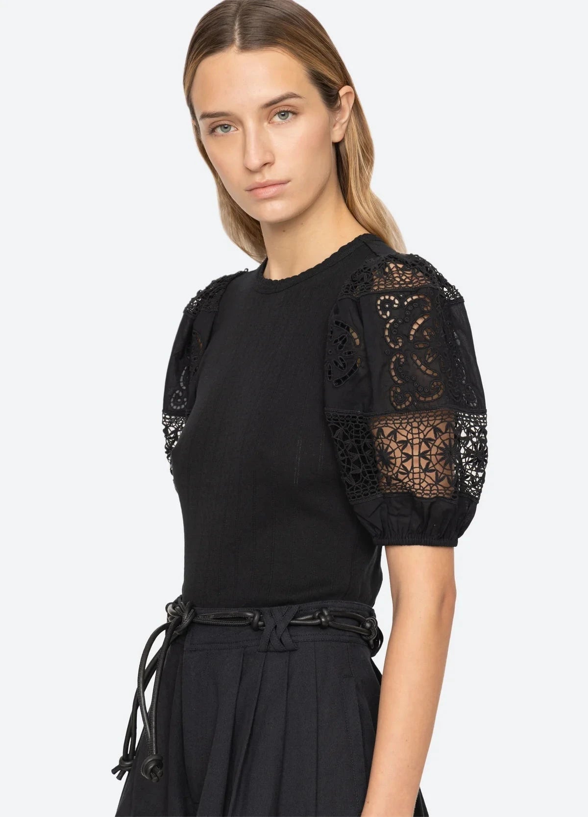 Dahlia Eyelet Combo Sleeve Tee-Tops/Blouses-Uniquities