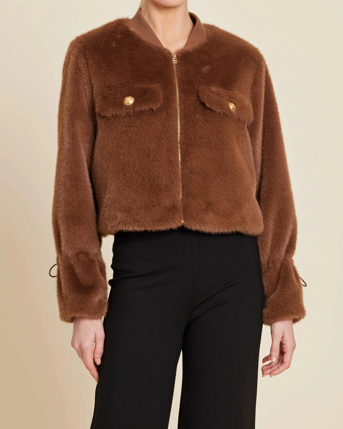 Faux Fur Cinched Sleeve Jacket by Dolce Cabo - Image 2