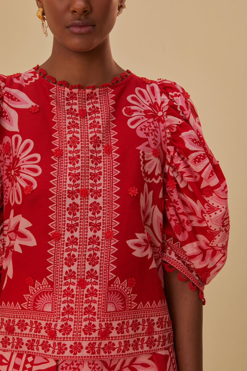 Flora Tapestry Red Blouse-Tops/Blouses-Uniquities