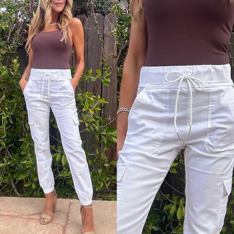 Gaya Cargo Pant in White Check-Bottoms-Uniquities