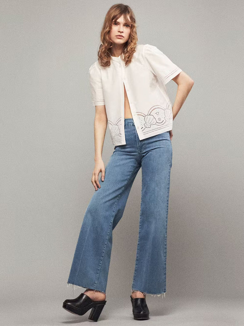 Le Slim Palazzo Raw Fray Jeans in Clearwater-Denim-Uniquities